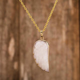 Labradorite Angel Wing Pendant Necklace - Women's Rainbow Fluorite Choker