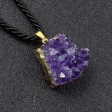 Amethyst Cluster Pendant Necklace Healing Crystals Plated Edge Stone Necklaces