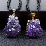 Amethyst Cluster Pendant Necklace Healing Crystals Plated Edge Stone Necklaces