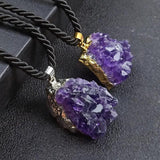 Amethyst Cluster Pendant Necklace Healing Crystals Plated Edge Stone Necklaces