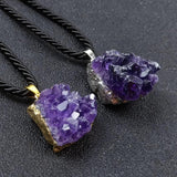 Amethyst Cluster Pendant Necklace Healing Crystals Plated Edge Stone Necklaces
