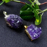 Amethyst Cluster Pendant Necklace Healing Crystals Plated Edge Stone Necklaces