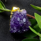 Amethyst Cluster Pendant Necklace Healing Crystals Plated Edge Stone Necklaces