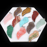 Natural Stone Angel Wing Pendant Crystal Healing Charms DIY Necklace