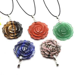 Natural Crystal Rose Flower Pendant Necklace