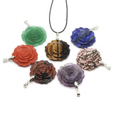 Natural Crystal Rose Flower Pendant Necklace