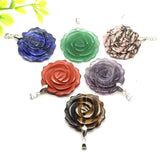 Natural Crystal Rose Flower Pendant Necklace