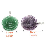 Natural Crystal Rose Flower Pendant Necklace