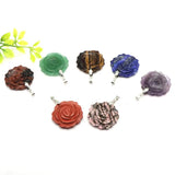 Natural Crystal Rose Flower Pendant Necklace