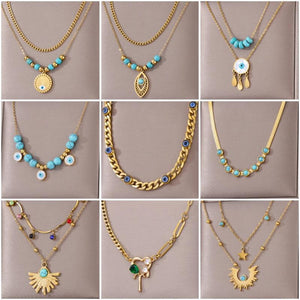 Stainless Steel Turquoise Double Chain Necklace for Women