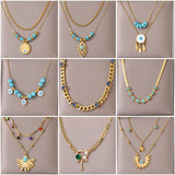 Stainless Steel Turquoise Double Chain Necklace for Women