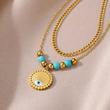 Stainless Steel Turquoise Double Chain Necklace for Women