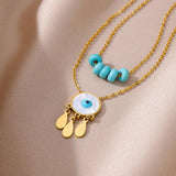 Stainless Steel Turquoise Double Chain Necklace for Women