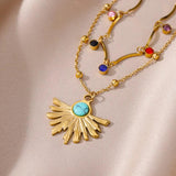 Stainless Steel Turquoise Double Chain Necklace for Women