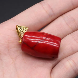 Red Coral Cylindrical Shape Pendant for Jewelry Making