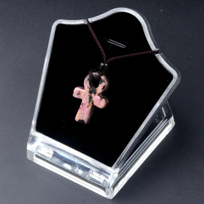 Egyptian Ankh Agate Stone Amulet Pendant Necklace