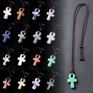 Egyptian Ankh Agate Stone Amulet Pendant Necklace