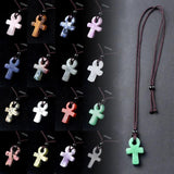 Egyptian Ankh Agate Stone Amulet Pendant Necklace