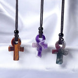 Egyptian Ankh Agate Stone Amulet Pendant Necklace