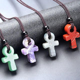 Egyptian Ankh Agate Stone Amulet Pendant Necklace