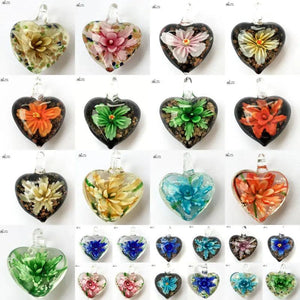 Glass Heart Flower Pendant Bead WFH602