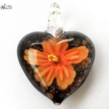 Glass Heart Flower Pendant Bead WFH602