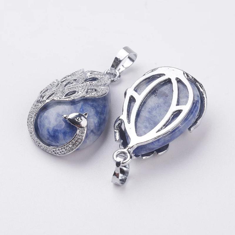 Teardrop Stone Pendant with Alloy Peacock Charms for Necklaces