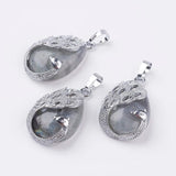 Teardrop Stone Pendant with Alloy Peacock Charms for Necklaces