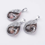 Teardrop Stone Pendant with Alloy Peacock Charms for Necklaces