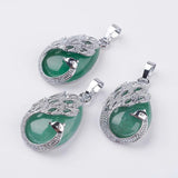 Teardrop Stone Pendant with Alloy Peacock Charms for Necklaces