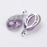 Teardrop Stone Pendant with Alloy Peacock Charms for Necklaces