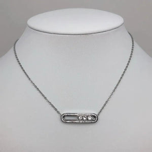 Crystal Stone Pendant Necklace Set, Stainless Steel Party Jewelry
