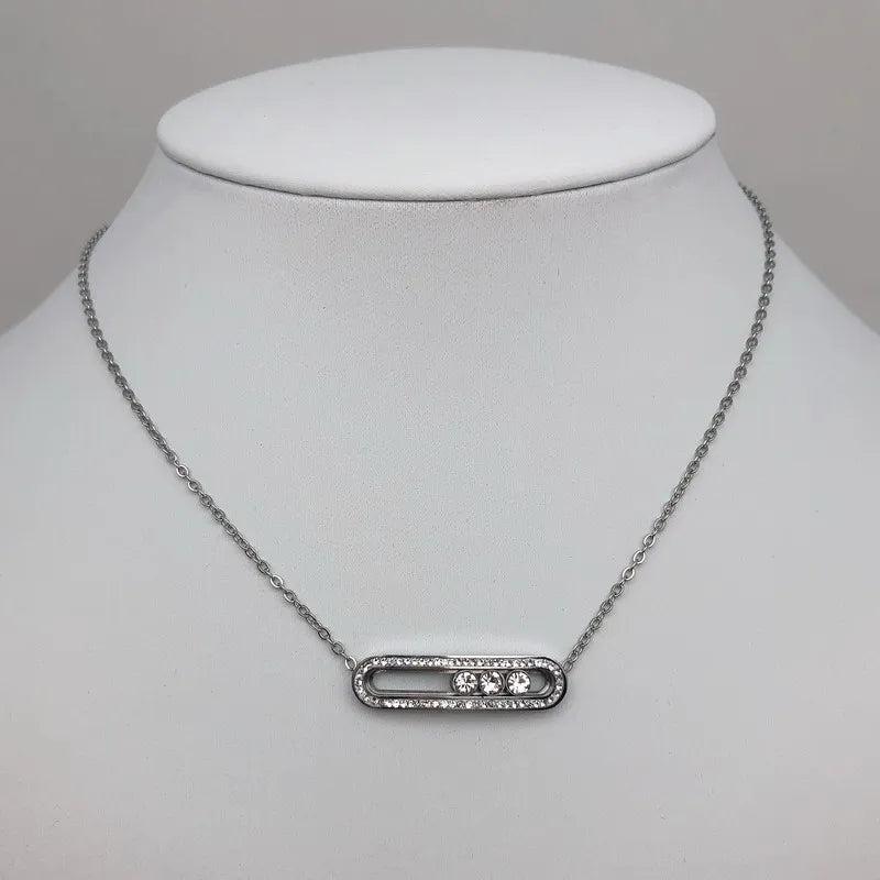 Crystal Stone Pendant Necklace Set, Stainless Steel Party Jewelry