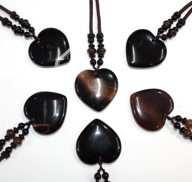 Unakite Stone Heart Sweater Chain Necklace Pendant