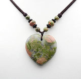 Unakite Stone Heart Sweater Chain Necklace Pendant