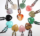 Unakite Stone Heart Sweater Chain Necklace Pendant
