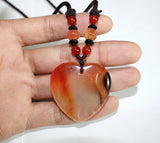 Unakite Stone Heart Sweater Chain Necklace Pendant