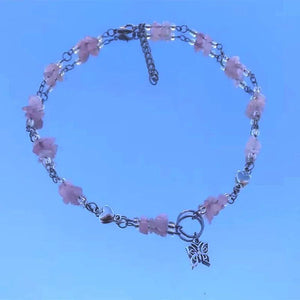 Rose Quartz Pink Necklace Gemstone Chocker Adjustable Charm
