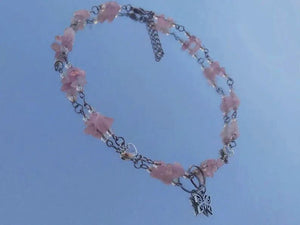 Rose Quartz Pink Necklace Gemstone Chocker Adjustable Charm