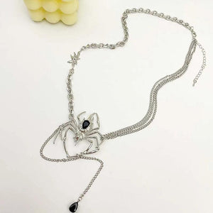 Gothic Spider Crystal Pendant Necklace Dark Tassel Chain Choker Y2K Jewelry