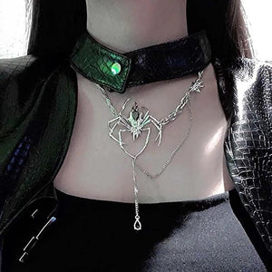 Gothic Spider Crystal Pendant Necklace Dark Tassel Chain Choker Y2K Jewelry