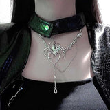 Gothic Spider Crystal Pendant Necklace Dark Tassel Chain Choker Y2K Jewelry