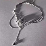 Gothic Spider Crystal Pendant Necklace Dark Tassel Chain Choker Y2K Jewelry