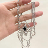 Gothic Spider Crystal Pendant Necklace Dark Tassel Chain Choker Y2K Jewelry