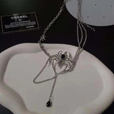 Gothic Spider Crystal Pendant Necklace Dark Tassel Chain Choker Y2K Jewelry
