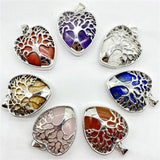 Quartz Crystal Tree Of Life Heart Pendant for Jewelry Making 8pcs