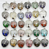 Quartz Crystal Tree Of Life Heart Pendant for Jewelry Making 8pcs