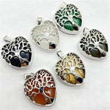 Quartz Crystal Tree Of Life Heart Pendant for Jewelry Making 8pcs