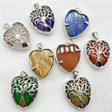 Quartz Crystal Tree Of Life Heart Pendant for Jewelry Making 8pcs
