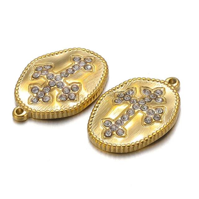 5pcs Rhinestone Oval Pendant Charms for DIY Jewelry Making